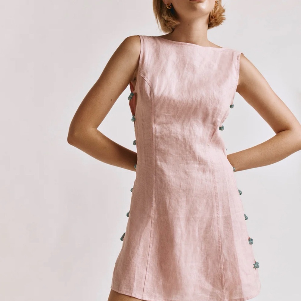 VRG GRL TIA LINEN MINI DRESS BLUSH, size 4